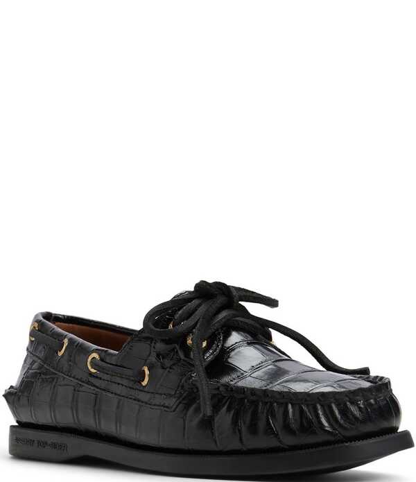 スペリー レディース シューズ なめし革 Sperry Women\u0027s Top-Sider Authentic Original 2-Eye Crocodilembossed Leather Boat Shoes Black 黒いこと