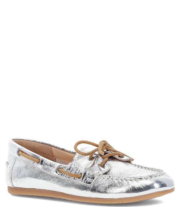 飛球 レディース シューズ なめし革 Frye Naya Leather Boat Shoesilver しろがね色