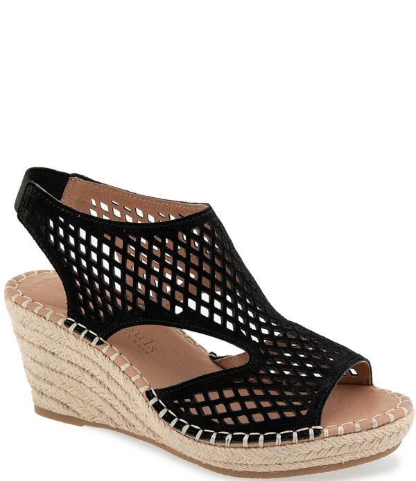ジェントルソウルズ レディース シューズ スリッポン・ローファー サンダル スエードクロス Gentle Souls Cody Perforated Suedespadrille Wedge Sandals Black 黒いこと
