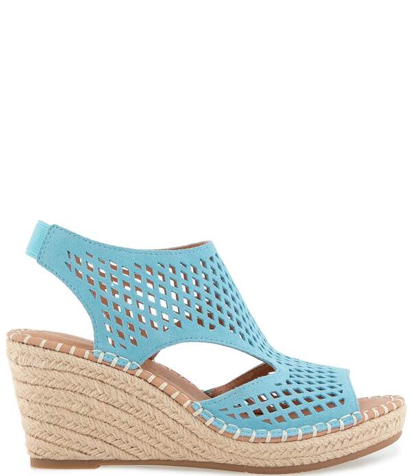 ジェントルソウルズ レディース シューズ スリッポン・ローファー サンダル スエードクロス Gentle Souls Cody Perforated Suedespadrille Wedge Sandals Milky Blue 青色