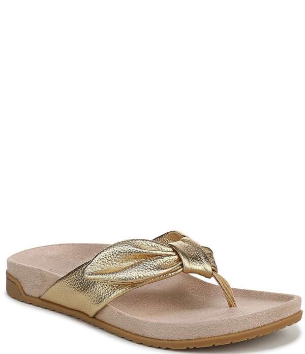 バイオニック レディース シューズ サンダル なめし革 Vionic Eva Leather Bow Detail Thong Sandals Gold ゴールド