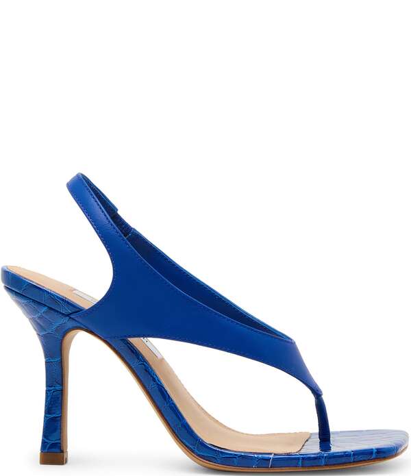 スティーブ マデン レディース シューズ 踵 サンダル なめし革 Steve Madden Improv Leather Thong Square Toe Croco Slingback Dressandals Cobalt Blue 青碧