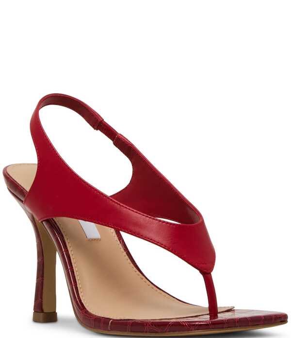 スティーブ マデン レディース シューズ 踵 サンダル なめし革 Steve Madden Improv Leather Thong Square Toe Croco Slingback Dressandals Red 赤いこと