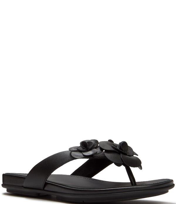 填まるフロップ レディース シューズ パンプス なめし革 FitFlop Gracie Flower Leather Flip Flops Black 黒いこと