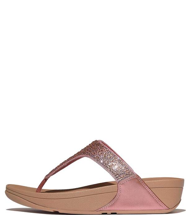 填まるフロップ レディース シューズ サンダル トール FitFlop Lulu Crystal-Mix Metallic Thong Wedge Sandals Metallic Rust Rose 挙げ句の果て