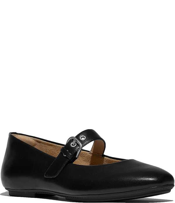 相応うフロップ レディース シューズ パンプス なめし革 FitFlop Delicato Leather Mary Jane Flats All Black 黒いこと