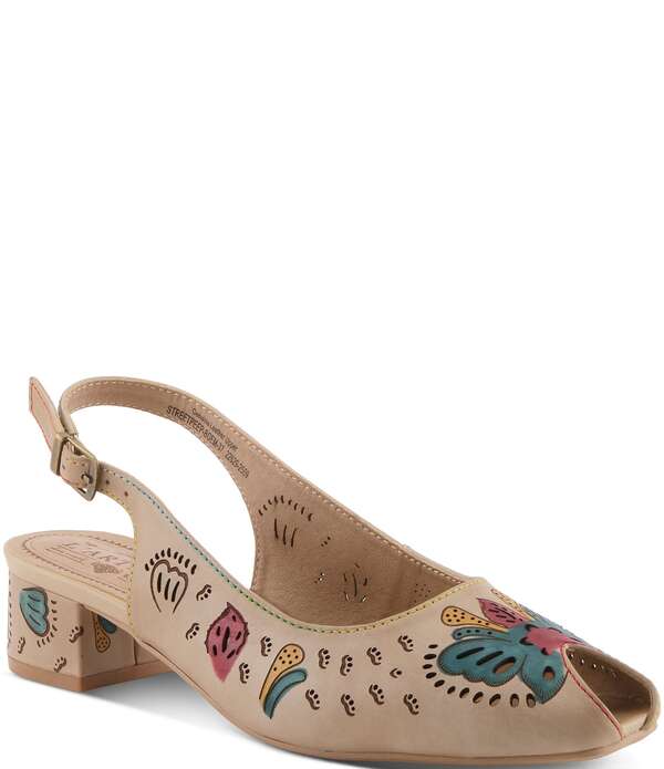 ラリティステ レディース シューズ パンプス なめし革 L\u0027ARTISTE Streetpeep Hand-Painted Laser Cut Leather Peep Toe Slingback Pumps Beige Multi ベージュ