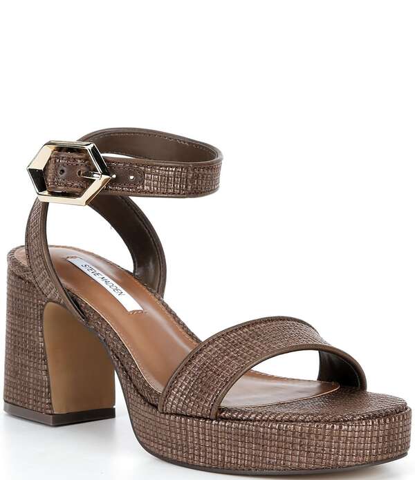 スティーブ マデン レディース シューズ サンダル プラットホーム Steve Madden Elida Woven Raffia Platform Dressandals Brown Raffia 赤銅色