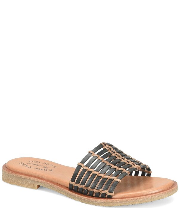 コークイーズ レディース シューズ パンプス サンダル なめし革 Kork-Ease Deja Handwoven Leather Banded Slide Sandals Black 黒いこと