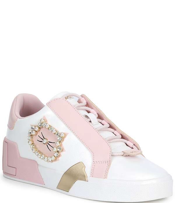 長い巻き毛 ラガーフェルド レディース シューズ スニーカー KARLAGERFELD PARIS Madisyn Pearl Embellished Cat Applique Slip On Sneakers White/Blush 白いこと