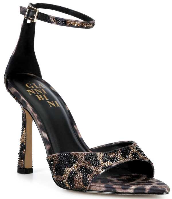 ジャンビニ レディース シューズ サンダル 刷り上げる Gianni Bini Grady Two Leopard Print Rhinestone Stiletto Dressandals Natural 毛の荒物