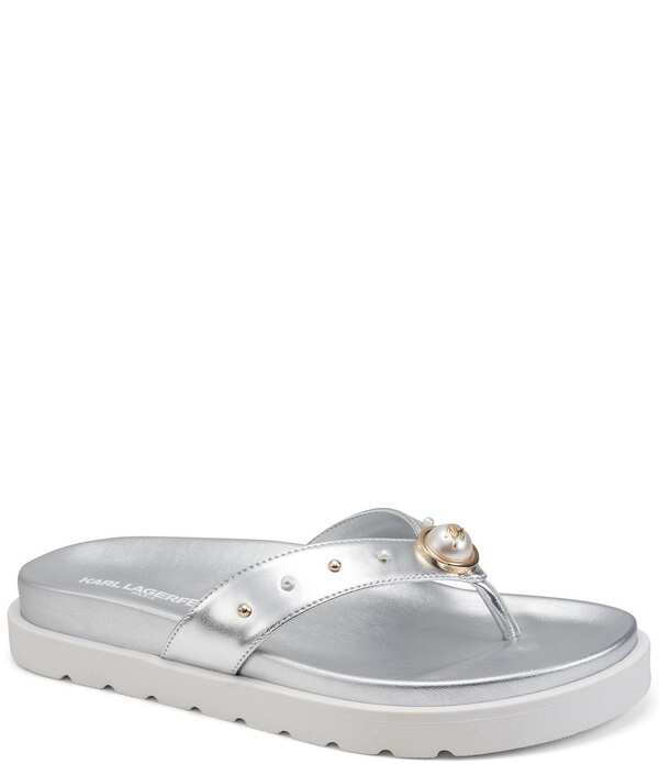 長い巻き毛 ラガーフェルド レディース シューズ サンダル KARLAGERFELD PARIS Hayze Pearl Studded Flip Footbed Sandalsilver しろがね色