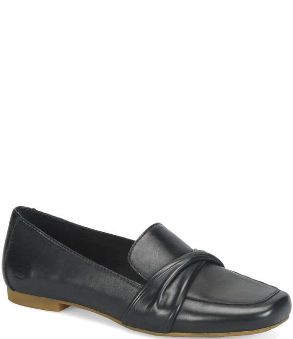 ボーン レディース シューズ パンプス なめし革 置き目毛皮 Born Bliss Leather Twistrap Loafers Black 黒いこと