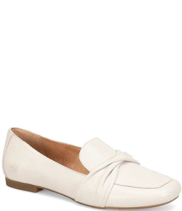 ボーン レディース シューズ パンプス なめし革 置き目毛皮 Born Bliss Leather Twistrap Loafers Ivory 象牙色