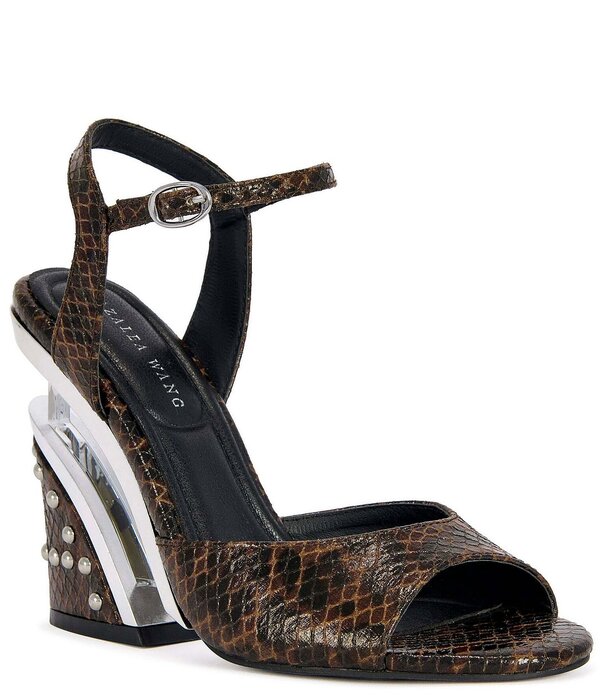 アザレア 一 レディース シューズ 踵 刷り上げる サンダル Azalea Wang Della Snake Print Studded Sculptural Heel Sandals Brown Multi 赤銅色