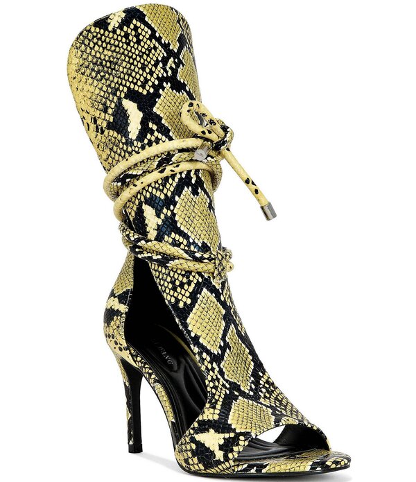 アザレア 一 レディース シューズ 踵 刷り上げる サンダル アンクル Azalea Wang Bocker Snake Print Ankle Tie Gladiator Stiletto Sandals Yellow Multi 黄色