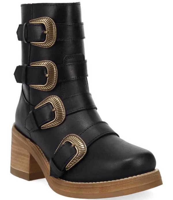 ディンゴ レディース シューズ ブーツ・レインブーツ なめし革 踵 Dingo Topanga Leather Buckle Straps Block Heel Booties Black 黒いこと