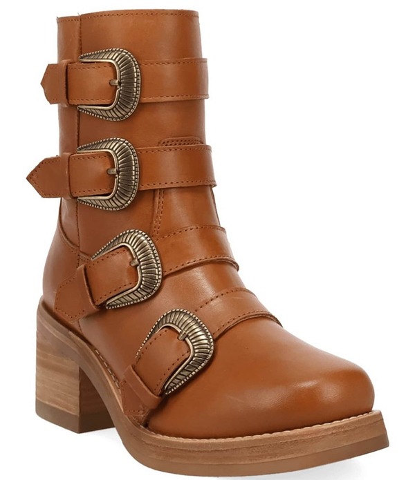 ディンゴ レディース シューズ ブーツ・レインブーツ レザー ヒール Dingo Topanga Leather Buckle Straps Block Heel Booties Tan タン|ReVida 店