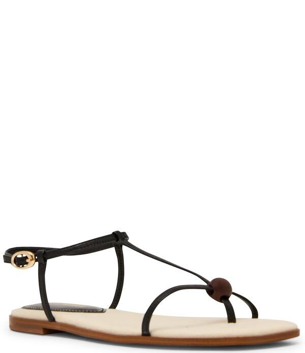 スティーブ マデン レディース シューズ サンダル なめし革 Steve Madden Ritzy Nappa Leather Woodetail T-Strap Flat Sandals Black/Natural 黒いこと