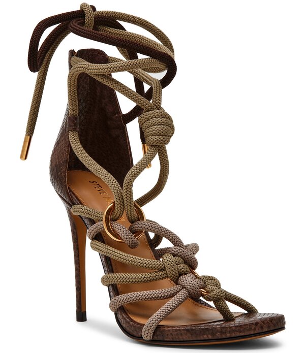 スティーブ マデン レディース シューズ 踵 サンダル アンクル Steve Madden Catnyss Rope Knot Ankle Wrap Stiletto Dressandals Olive オリーブ