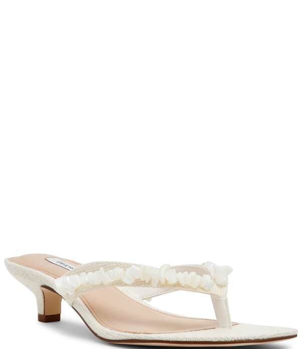 スティーブ マデン レディース シューズ 踵 サンダル Steve Madden Tracie Shell Ornament Kitten Heel Thong Dressandals Bone