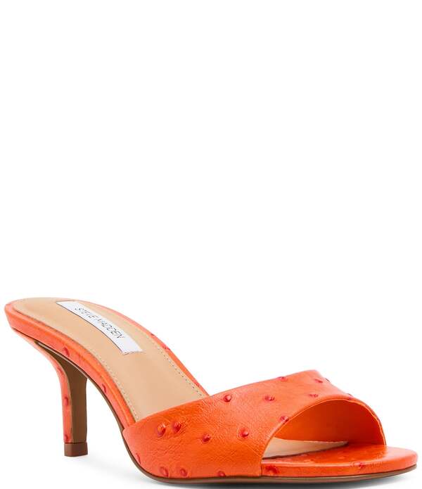 スティーブ マデン レディース シューズ サンダル 刷り上げる Steve Madden Kendrix Ostrich Print Dresslide Sandals Orange オレンジ色