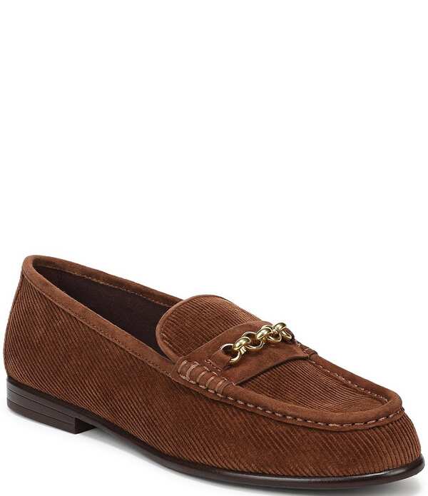 フランコサルト レディース シューズ パンプス コール天 置き目毛皮 Franco Sarto Maris Corduroy Bit Chain Loafers Brown 赤銅色