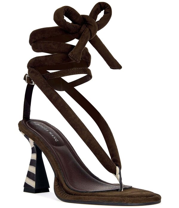 アザレア 一 レディース シューズ 踵 サンダル アンクル Azalea Wang Ramiel Ankle Wrap Stripe Heel Thong Sandals Chocolate 黒茶
