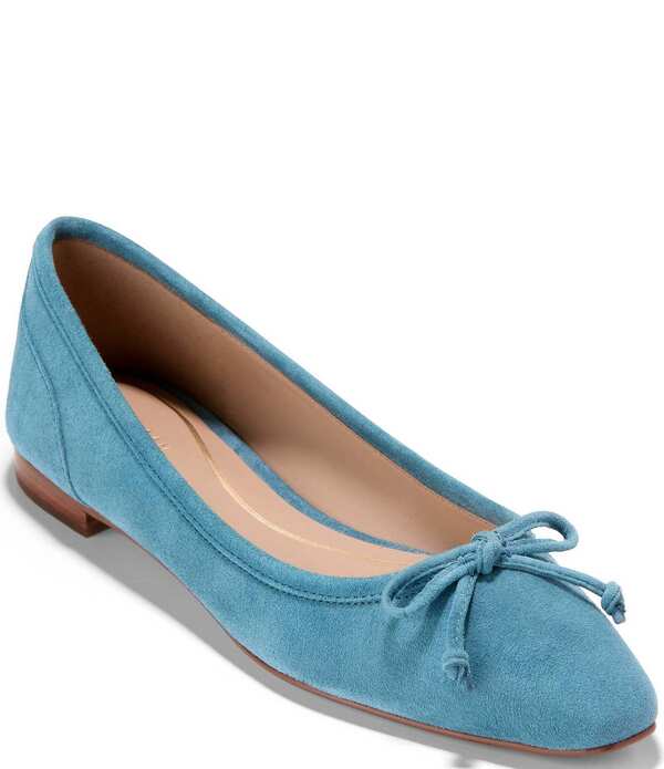 電話を掛けるハーン レディース シューズ パンプスエード Cole Haan Paget Suede Bow Ballet Flats Provincial Blue 青碧