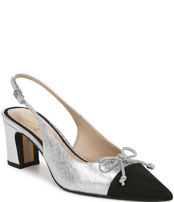 サムエデルマン レディース シューズ 踵 トール なめし革 Sam Edelman Willette Metallic Leather Pointed Toe Slingback Pumpsoft Silver/Black 黒いこと
