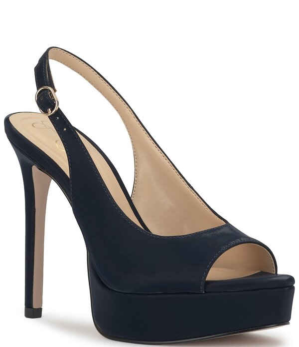 ジェシカシンプソン レディース シューズ 踵 プラットホーム プルオーバー Jessica Simpson Sibilla Sateen Slingback Peep Toe Platform Pumps Dark Night