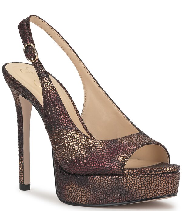 ジェシカシンプソン レディース シューズ 踵 プラットホーム Jessica Simpson Sibilla Embossed Slingback Peep Toe Platform Pumps Bronze/Multi マルチ色つや