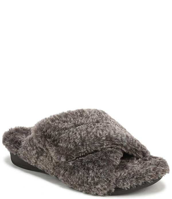 バイオニック レディース シューズ サンダル Vionic Relax II Tipped Faux Fur Slippers Dark Brown 赤銅色