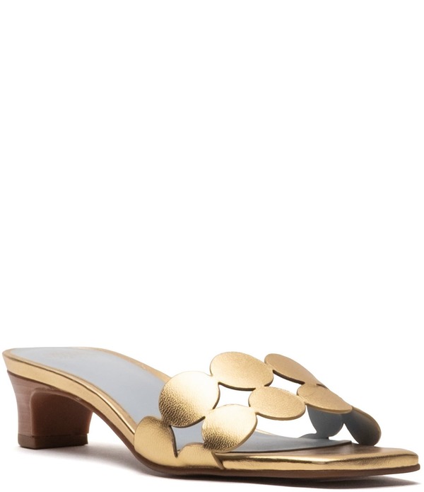 フランセスバレンタイン レディース シューズ サンダル トール なめし革 FRANCES VALENTINE Sandy Metallic Leather Circle Strap Slide Sandals Platino メタリック