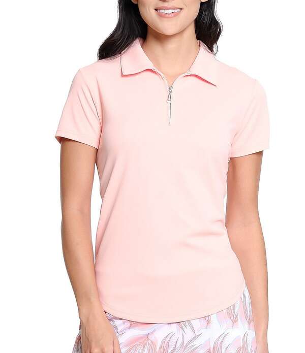 スポットハーレー レディース トップス ティーシャツ ハーフジップ スポーツシャツ Sport Haley Courte Short Sleeve Quarter Zip Collared Polo Top Apricot 杏