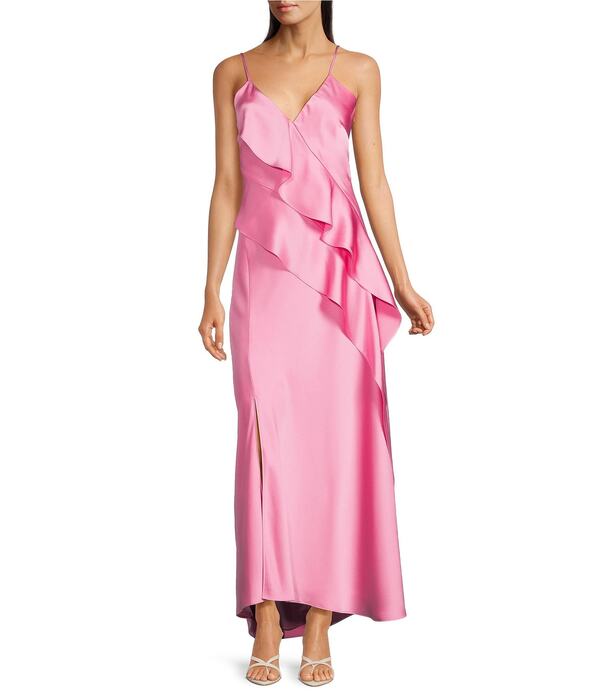 ジャンビニ レディース トップス 衣裳 Vのど首 ドレープ フラウンス 繻子 ノースリーブ Gianni Bini Quinn Ruffle Draped V-Neck Sleevelessatin Dress Popink サクラ色
