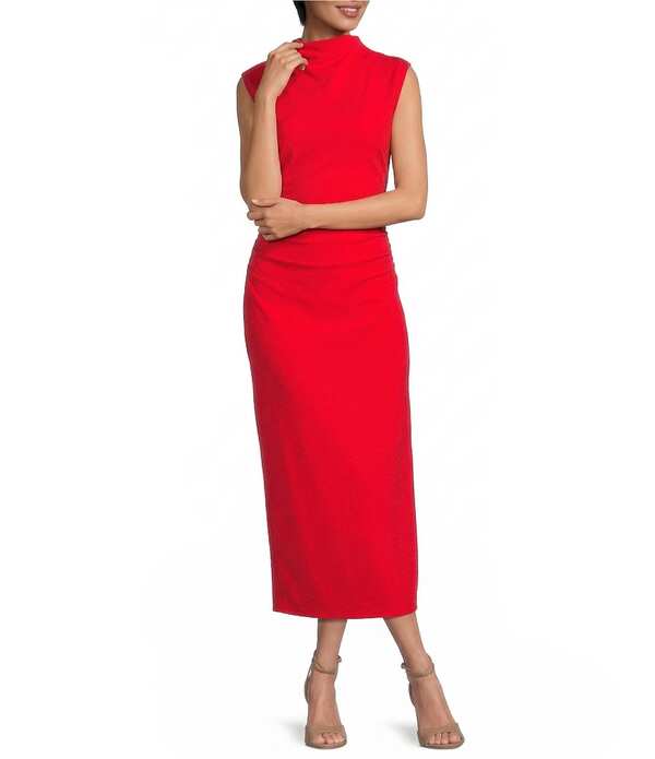 ジャンビニ レディース トップス 衣裳 モックネック MIDI 旗がしら 編み物 Gianni Bini Knit Mock Neck Cap Sleeve Bodycon Midi Dress High Risk Red 赤いこと