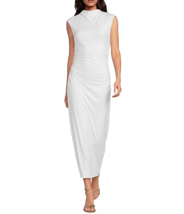 ジャンビニ レディース トップス 衣裳 モックネック MIDI 旗がしら 編み物 Gianni Bini Knit Mock Neck Cap Sleeve Bodycon Midi Dress White 白いこと