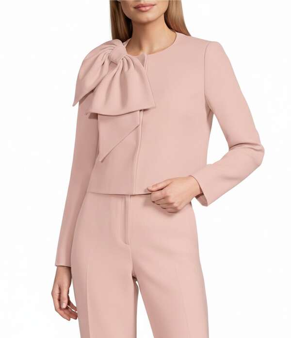 プレストンアンドヨーク レディース アウター 厚地の外套 クルーネックレープ 上衣 Preston \u0026 York Brittani Crepe Oversized Bow Front Crew Neck Long Sleeve Snap Front Coordinating Jacket Light Peony