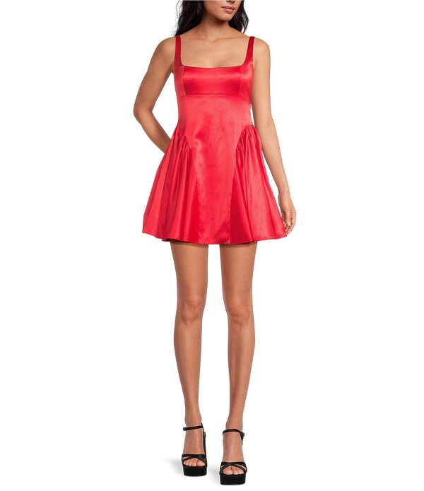 ジャンビニ レディース トップス 衣装 A 伝達ルート ミニ 繻子 Gianni Bini Addison Satin Square Neck A-Line Drop Waist Mini Dress Cherry