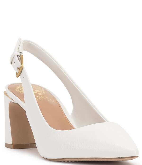 ヴィンスカムート レディース シューズ 踵 なめし革 Vince Camuto Hamden Leather Slingback Pumps Bianco