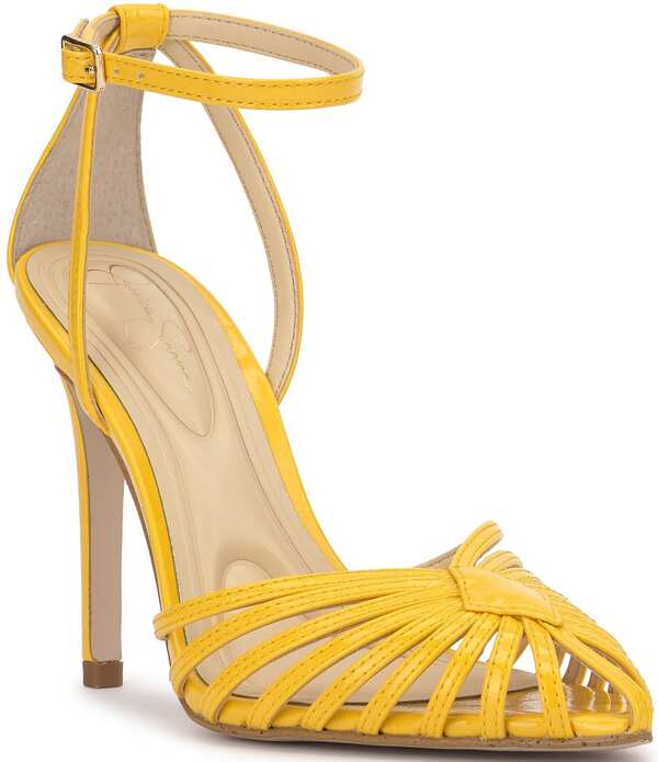 ジェシカシンプソン レディース シューズ 踵 アンクル Jessica Simpson Paveri Patent Strappy Caged Ankle Strapumps Golden Lemon