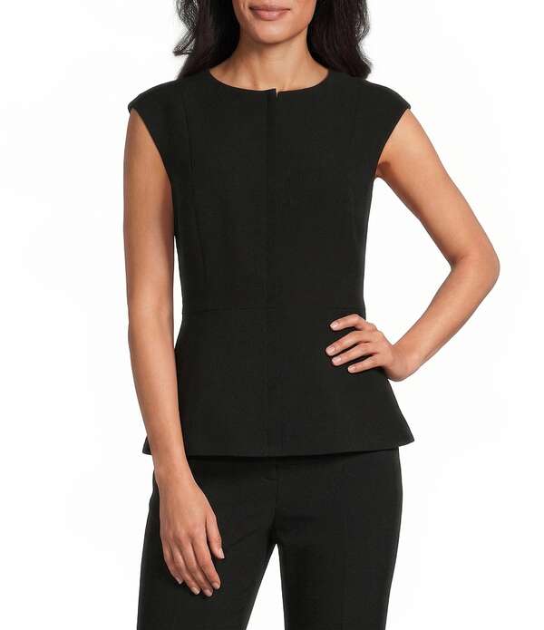 プレストンアンドヨーク レディース アウター より良い 縮緬 旗がしら Preston \u0026 York Pamela Crepe Round Neckline Cap Sleevest Black 黒いこと