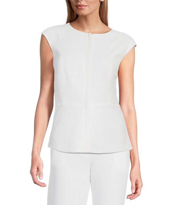 プレストンアンドヨーク レディース アウター より良い 縮緬 旗がしら Preston \u0026 York Pamela Crepe Round Neckline Cap Sleevest White 白いこと