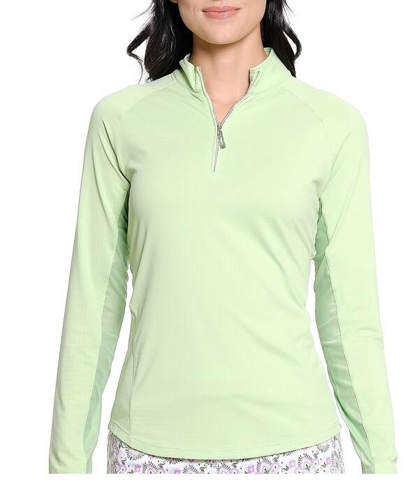 スポットハーレー レディース トップス プルオーバー ハーフジップ モックネック メッシュ 旗がしら ケープ Sport Haley Sunscape UPF Mesh Long Sleeve Quarter Zip Mockneck Top Seaweed