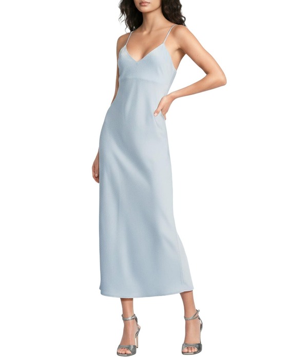ジャンビニ レディース トップス 衣裳 Vのど首 繻子 ノースリーブ マキシ Gianni Bini Haven Satin V-Neck Sleeveless Maxi Slip Dress Cerulean