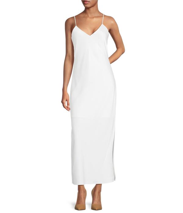 ジャンビニ レディース トップス 衣裳 Vのど首 繻子 ノースリーブ マキシ Gianni Bini Haven Satin V-Neck Sleeveless Maxi Slip Dress Ivory 象牙色