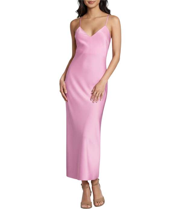 ジャンビニ レディース トップス 衣裳 Vのど首 繻子 ノースリーブ マキシ Gianni Bini Haven Satin V-Neck Sleeveless Maxi Slip Dress Popink さくら色