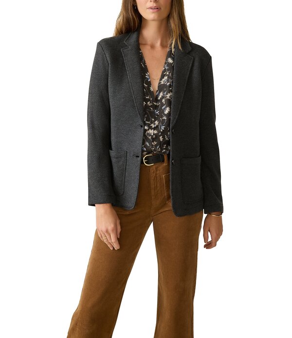 ファレティ レディース アウター コート コットン ブレザー ニット Faherty Organicotton Blend Knit Inlet Notch Collar Long Sleeve Blazer Black Sky Melange ブラック｜ReVida 店
