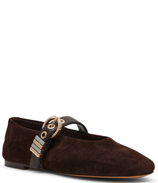 スティーブ マデン レディース シューズ パンプスエード Steve Madden Lucia Suede Buckle Hardware Mary Jane Ballet Flats Brown 赤銅色